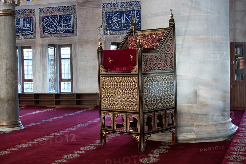 Wooden minbar sermon pulpit of Ottoman times in mosque