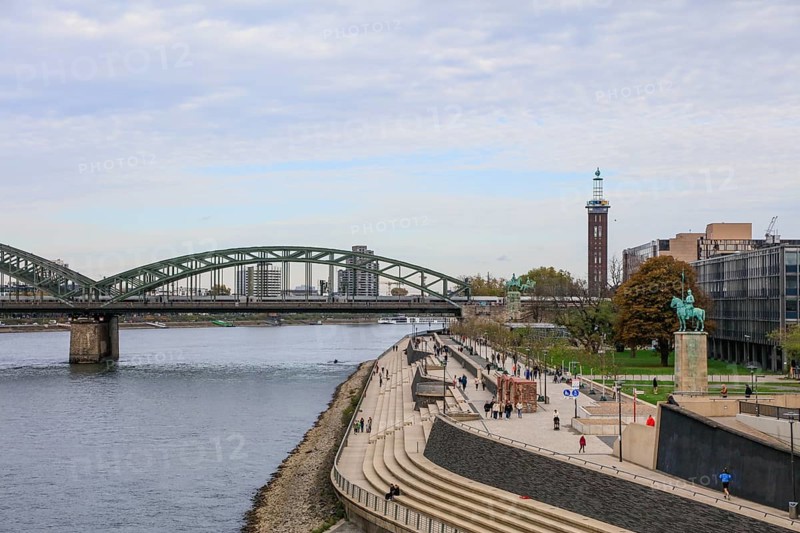View from Deutz Bridge onto the Rhine promenade Cologne Deutz