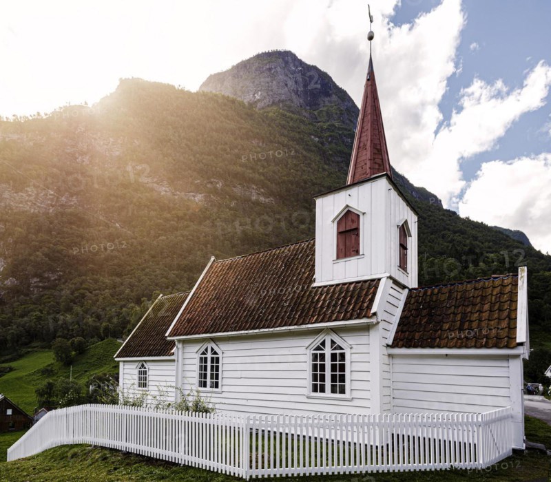 Scandinavias smallest stave church in Undredal on the Aurlandsfjord in Norway