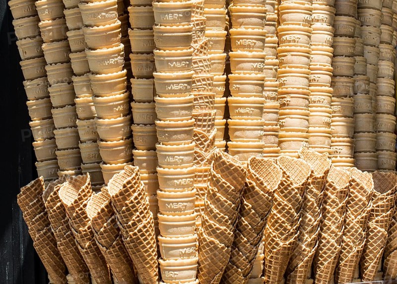 Empty Waffle Ice Cream Cones in the view