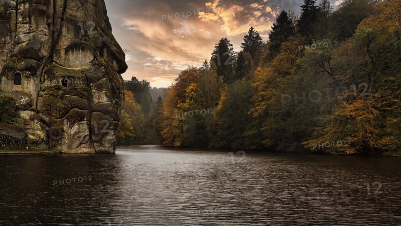 Cultural Monument Externsteine Nature Reserve at Wiembecke Pond
