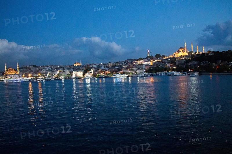Night view of Golden Horn and Suleymaniye mosque on display
