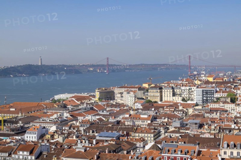 View of Lisbon and the Tagus with the 25th April Bridge from the Castelo de Sao Jorge fortress