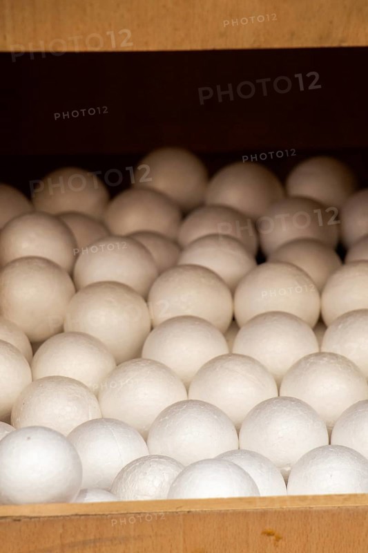 Dozens of styrofoam balls in the view