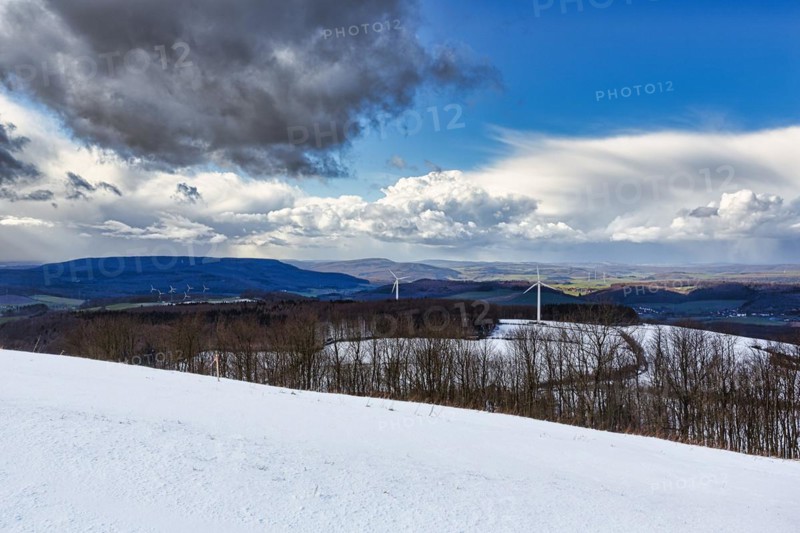 View of wind turbines from the top of the mountain