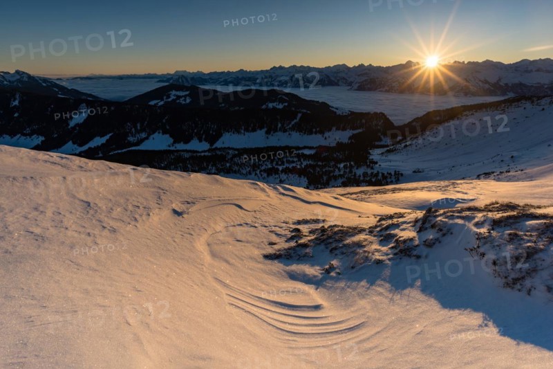 Winter landscape at sunrise on the Rickhubel