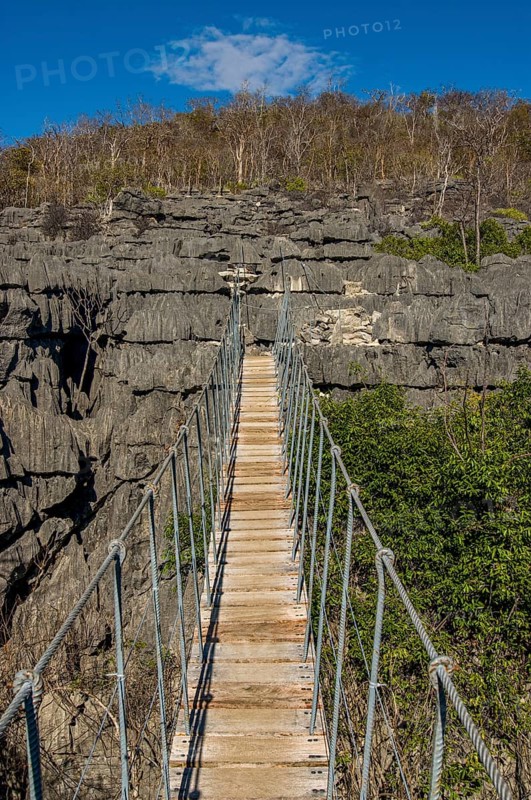 Hanging bridge in the Tsingy plateau in the Ankarana Special Reserve