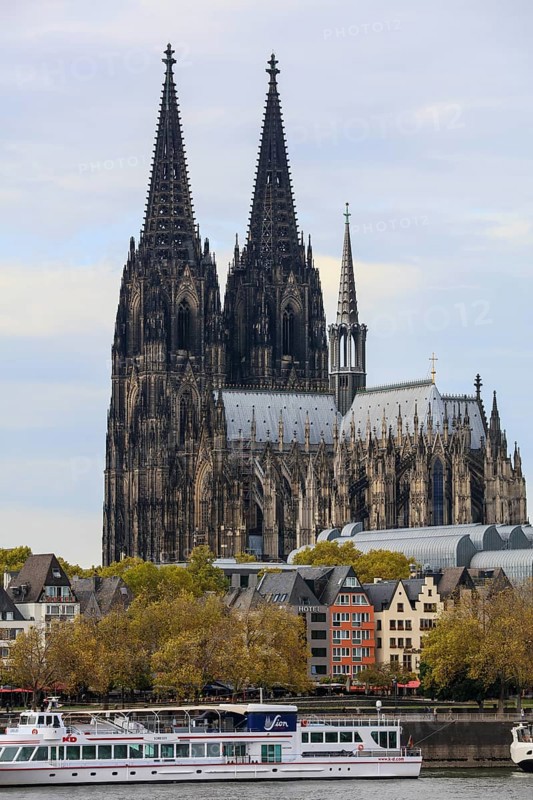 View from the Rhine bank Cologne Deutz over the Rhine to the Cologne Cathedral or High Cathedral Church Saint Peter