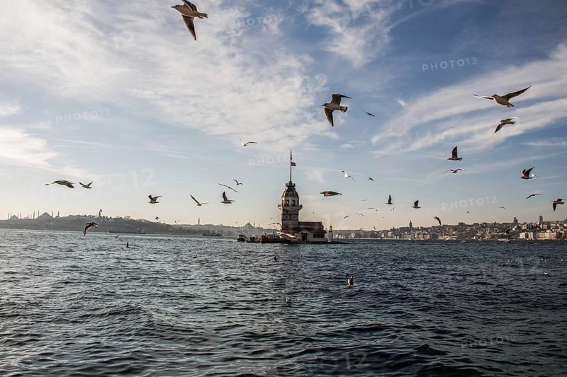 Maidens Tower located in the middle of Bosporus