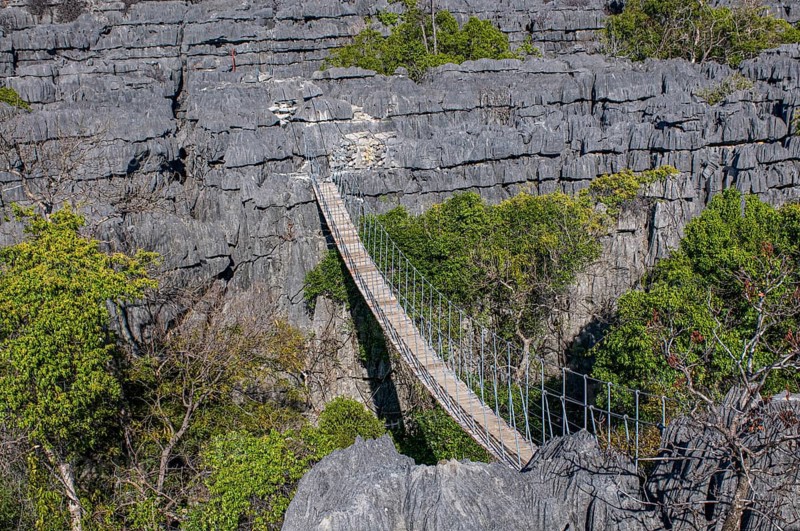 Hanging bridge in the Tsingy plateau in the Ankarana Special Reserve