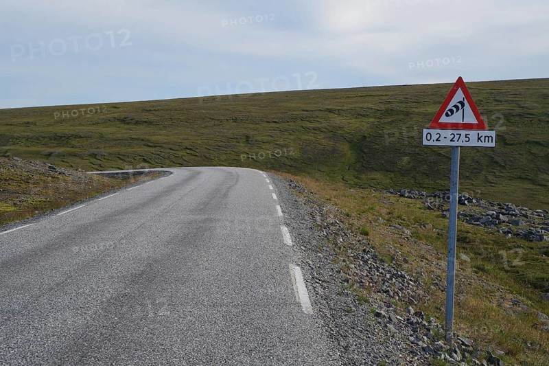 Signpost warning of wind gusts on the island of Mageroya