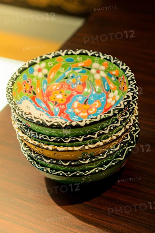 Traditional Turkish ceramic pottery items in bazaar