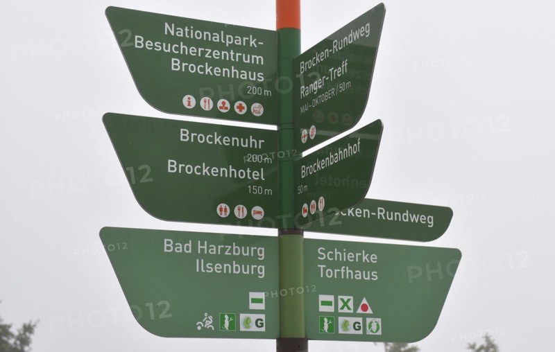 Signpost in the Harz Mountains at the Brocken