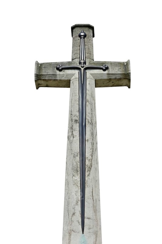 Cross of Sacrifice at military cemetery of the Commonwealth War Graves Commission burial ground for First World War One British soldiers in West Flanders