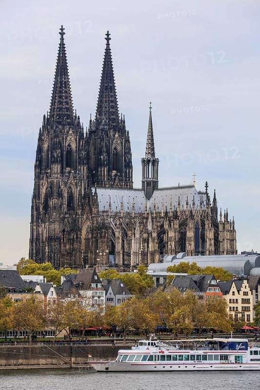 View from the Rhine bank Cologne Deutz over the Rhine to the Cologne Cathedral or High Cathedral Church Saint Peter