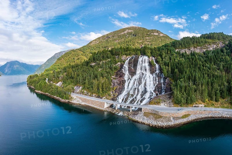 Furebergfossen waterfall on the Maurangerfjord