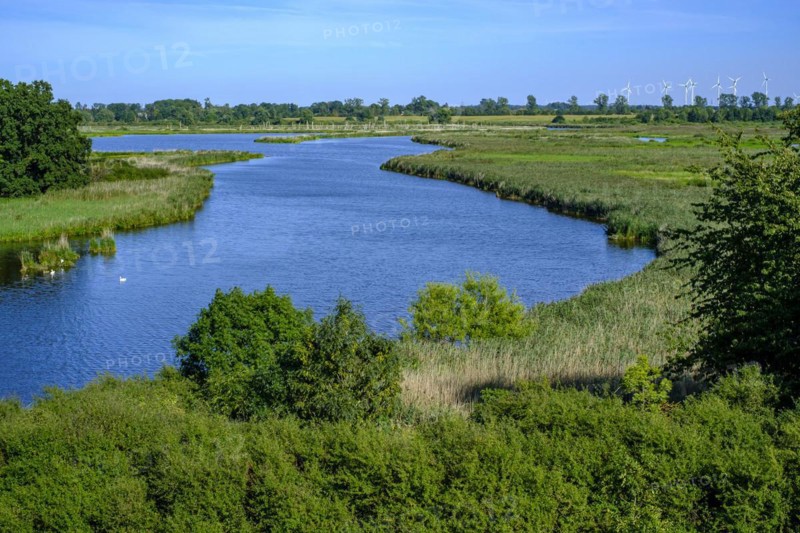 River landscape of the meandering Peene in the Peene valley near Randow