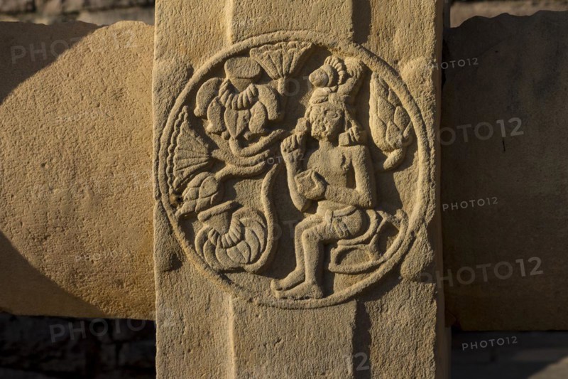 Detailed decorative carving on the balustrade of Stupa 2. Buddhist Monuments at Sanchi. UNESCO World Heritage Site. Sanchi