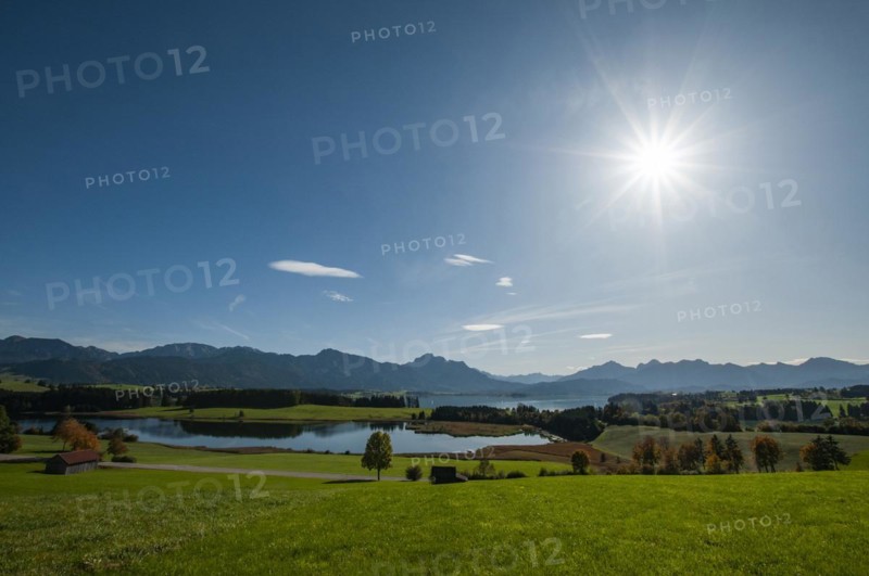 Forggensee in the Allgaeu with view towards Fuessen