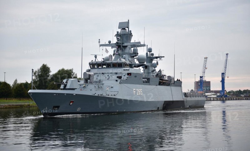 German Navy corvette Koeln F 265 in the Kiel Canal