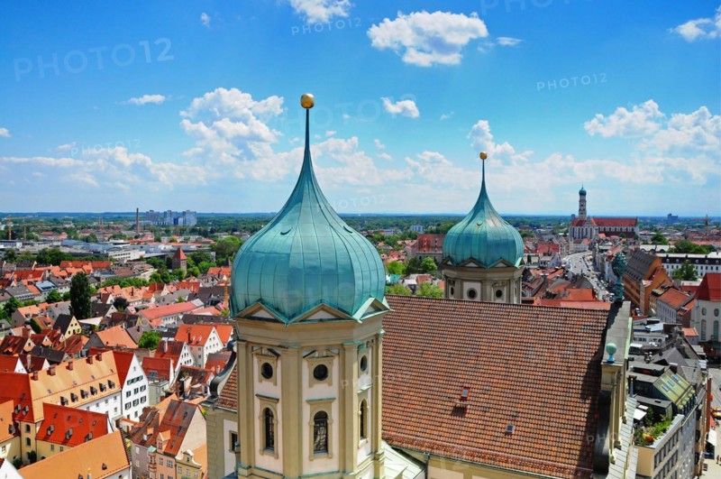 View from the Perlachturm in Augsburg to the domes of Augsburg City Hall