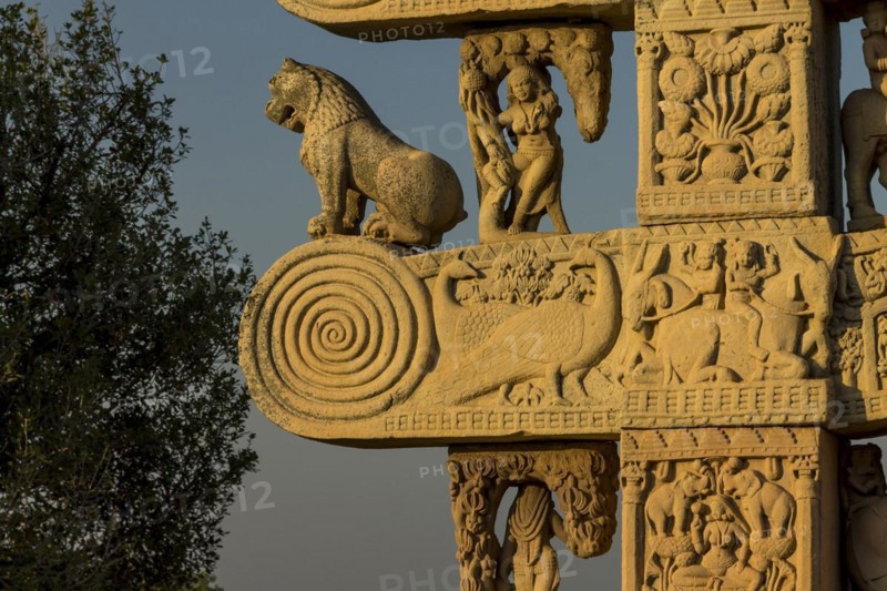 Detailed carvings including images of scanes from the Buddhas life. North Torana
