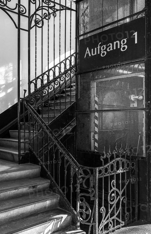 Decorated door of a historic lift in an old factory