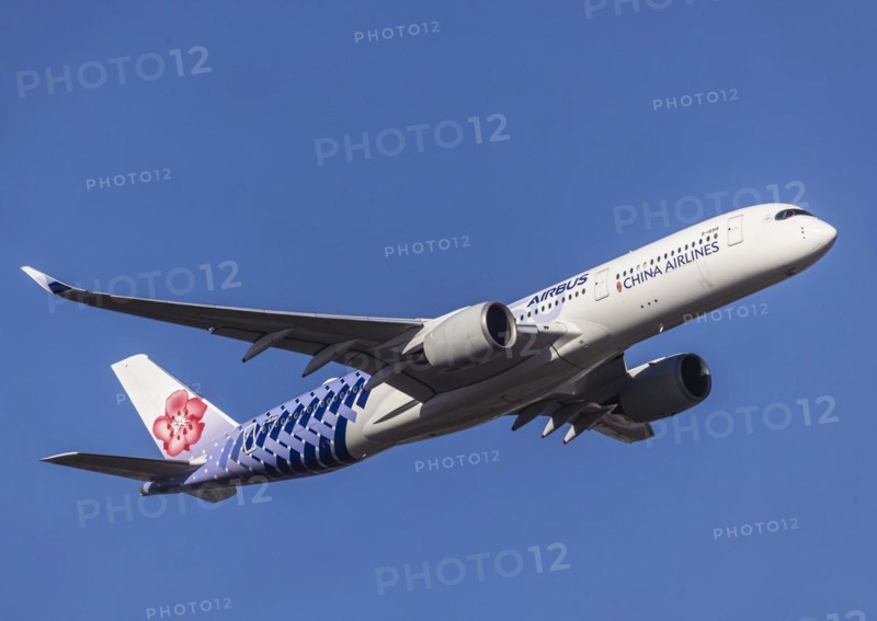 Fraport Airport with Airbus A350 aircraft of China Airlines taking off