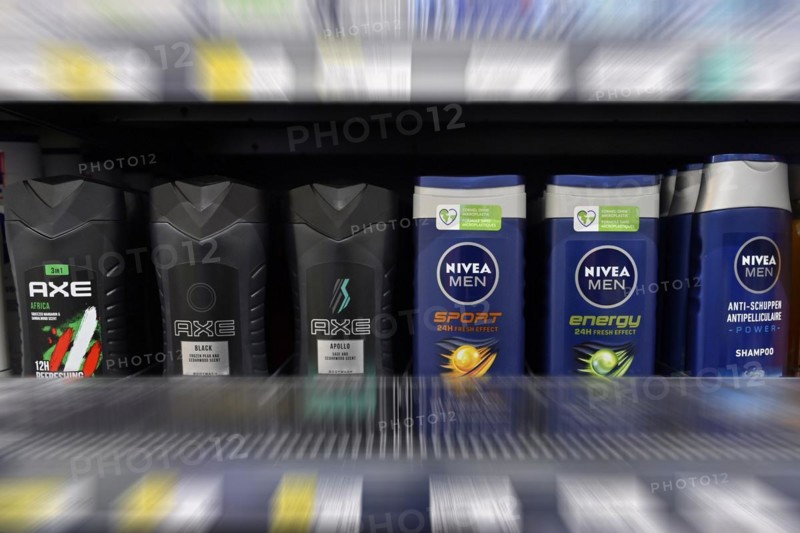 Axe and Nivea shampoos sales shelf