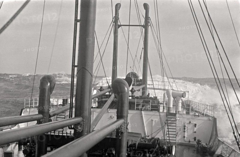 Foredeck of a cargo ship on the high seas