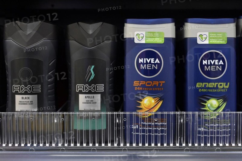 Axe and Nivea shampoos sales shelf