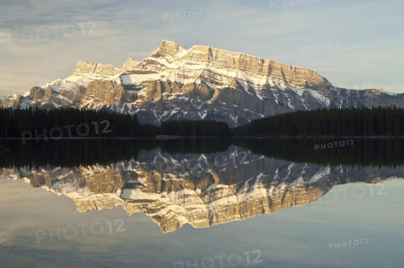 Mount Rundle at sunrise from Two Jack Lake