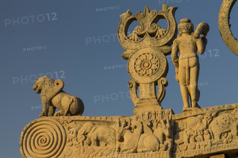 Detailed carvings including images of scanes from the Buddhas life. North Torana