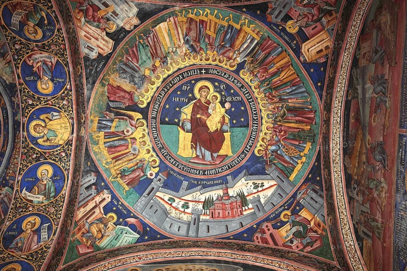 Ceiling painting in Horezu Monastery in Brancoveanu style from 1690
