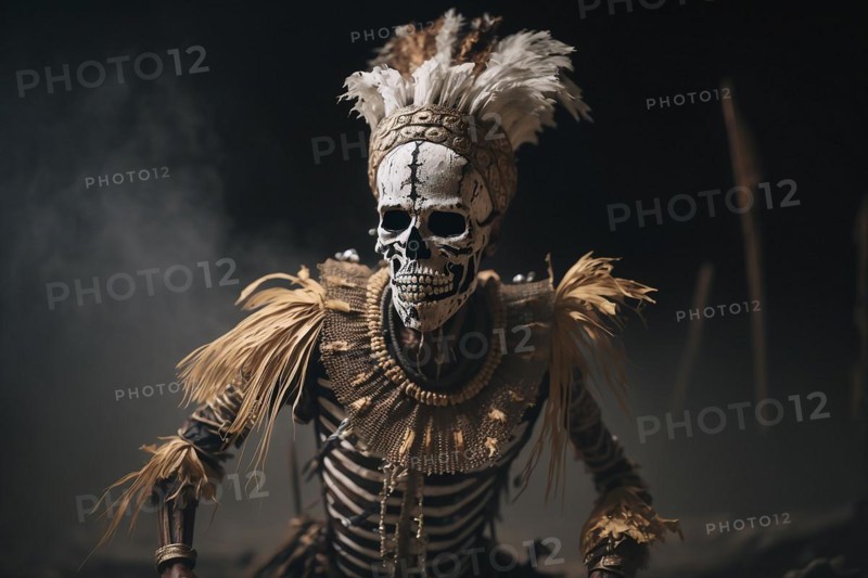 Portrait of Dancing Skeleton man from Simbu tribe in Papua New Guinea. Ai generated art