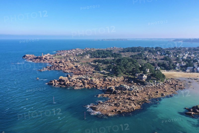 Aerial view rocky coast of Ploumanach