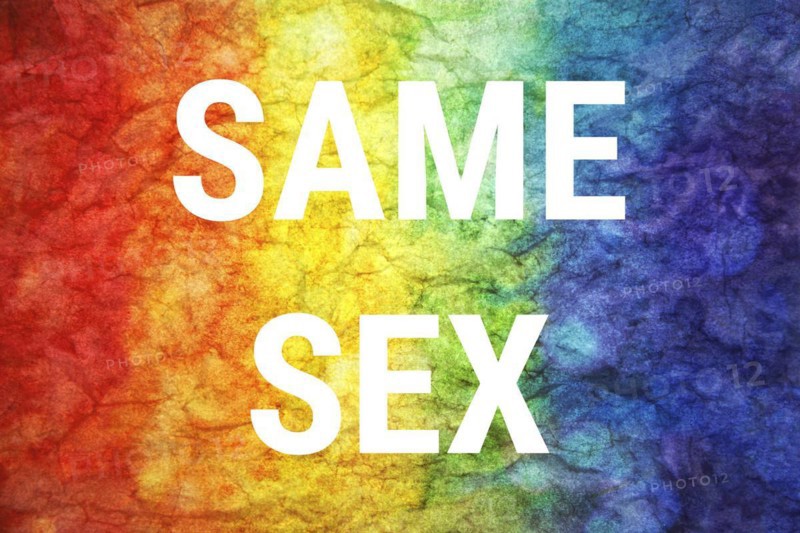 Same sex words on LGBT textured background