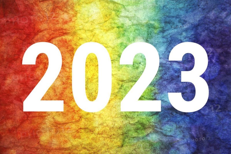 2023 number on LGBT textured background
