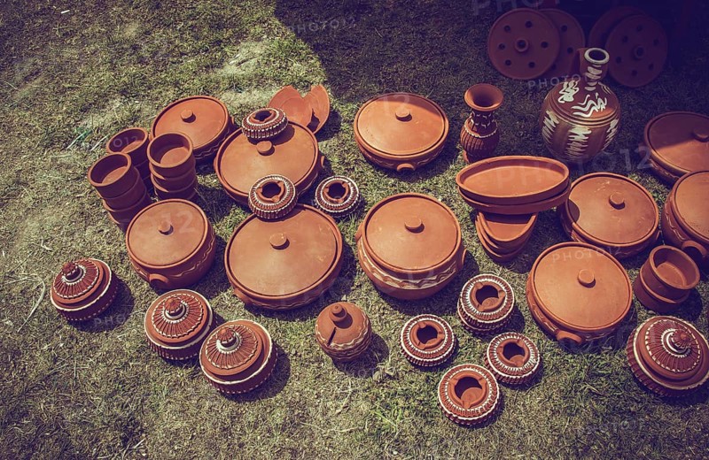 Traditional clay pottery for sale at the market