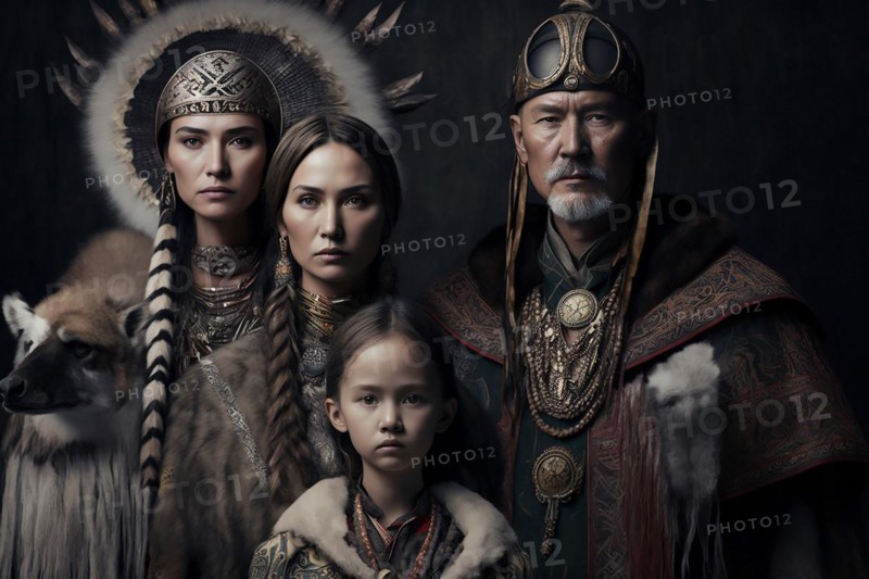 Family portrait from Nenets tribe in Siberia. Ai generated art