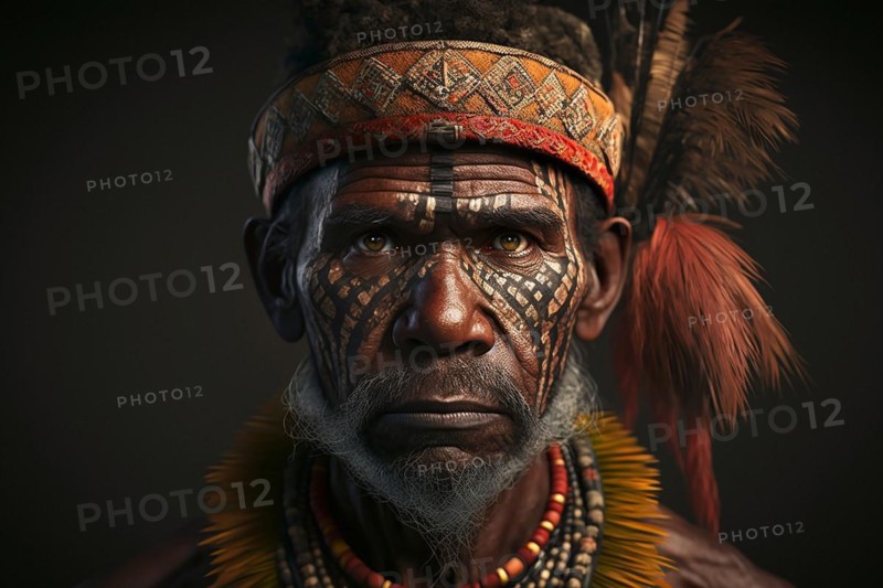 Portrait of Huli Wigmen tribesman from Papua New Guinea. Ai generated art