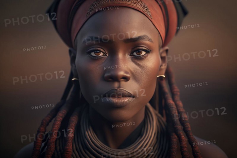 Portrait of woman from Himba herder tribe in Namibia. Ai generated art