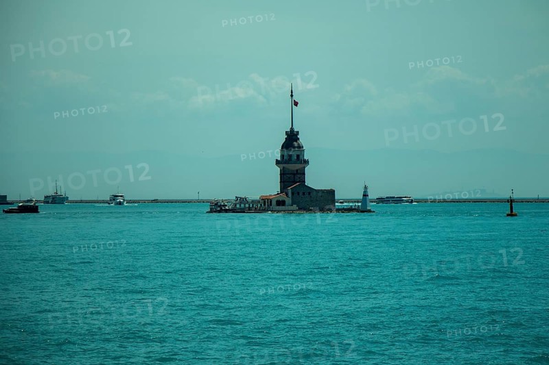 Maidens Tower located in the middle of Bosporus