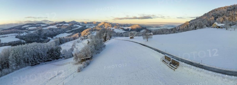Panorama over snow-covered Jura mountains