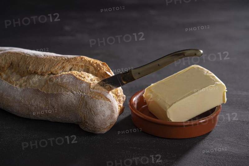 Ciabatta bread with knife and butter