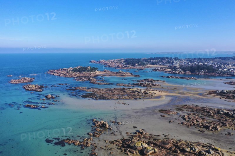 Aerial view rocky coast of Tregastel and Ploumanach