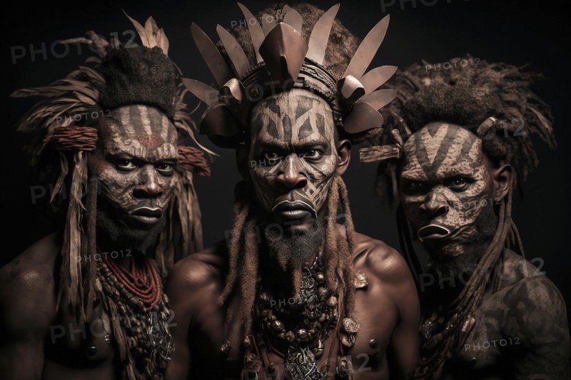 Portrait of Asaro Mudmen tribe in Papua New Guinea. Ai generated art