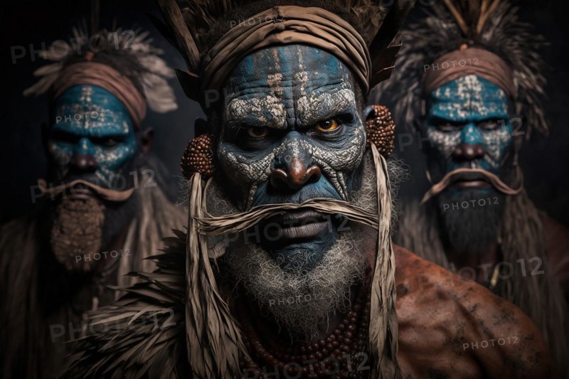 Portrait of Asaro Mudmen tribe in Papua New Guinea. Ai generated art