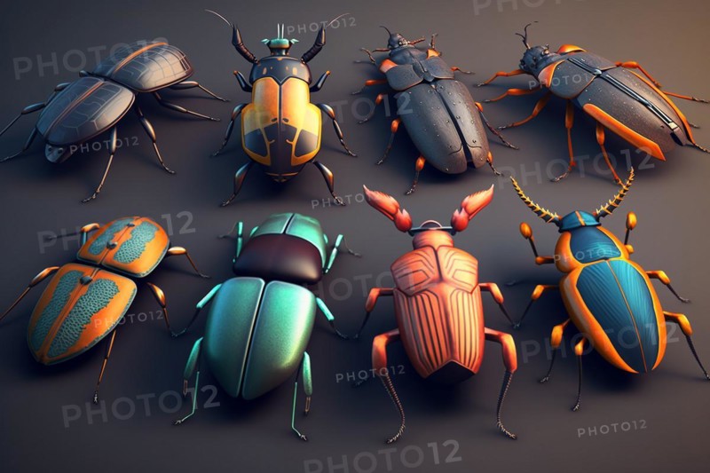 Collection of hand drawn bugs or beetles. Ai generated art