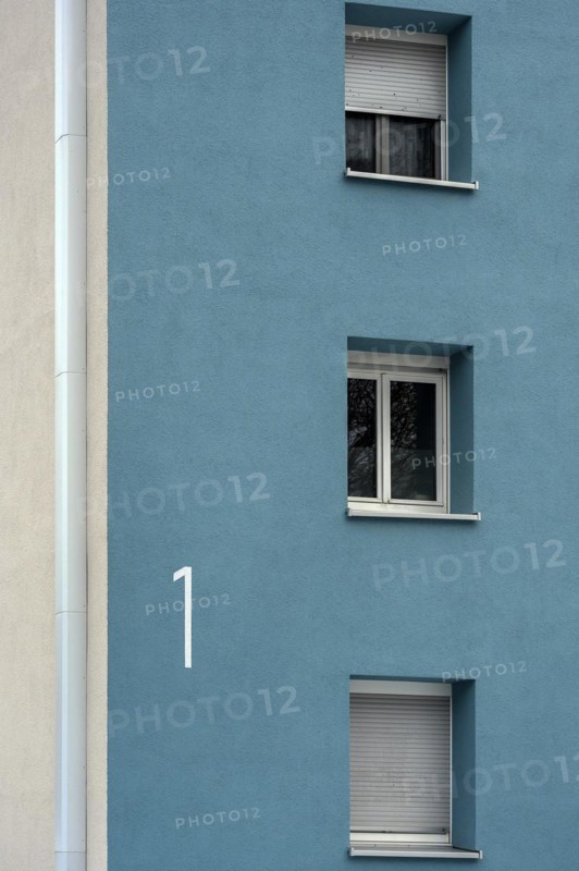 Cyan facade with windows